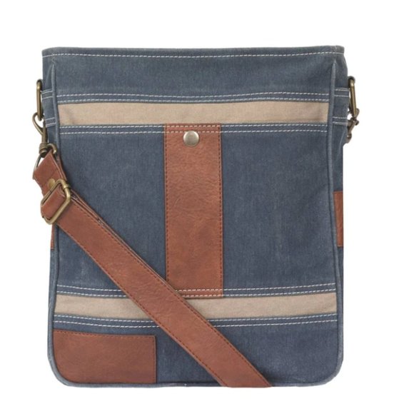 Mona B. - Cameron Admiral Up-Cycled Canvas Crossbody (blue) - Picture 1 of 9